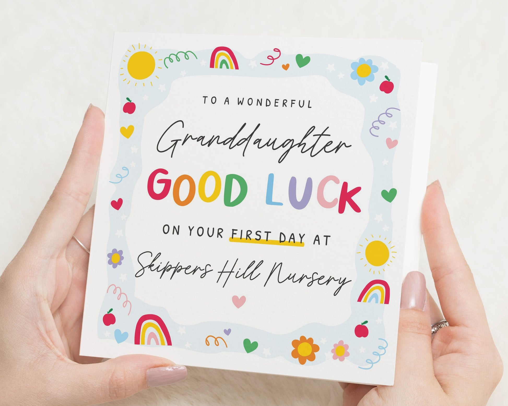 Good Luck Card for Granddaughter, First Day at Nursery Card, First Day of School Card, Personalised New School Card for Girl