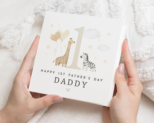 1st Fathers Day Card, Fathers Day Card from Baby, Daddy Fathers Day Card, Safari Animal Card, Cute Fathers Day Card, Giraffe Zebra Card