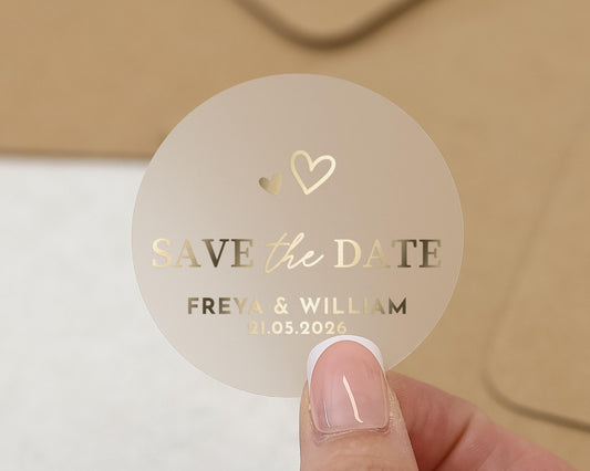 Save The Date Sticker, Gold Foil Wedding Sticker, Personalised Save The Date, Custom Wedding Sticker, Modern Save The Date Label