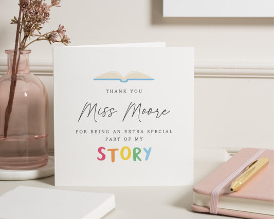 Teacher Thank You Card, Thank You Card for Teacher, Extra Special Teacher Card, Personalised Thank You Card, Rainbow Story Card
