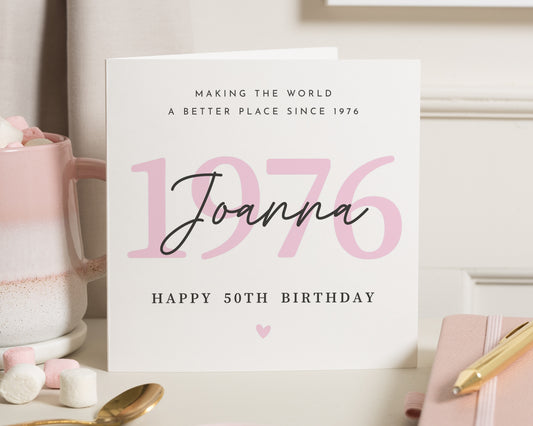 50th Birthday Card for Her, Personalised 50th Birthday Card, Birthday Card for Women, Custom Age Card, Milestone Birthday Card