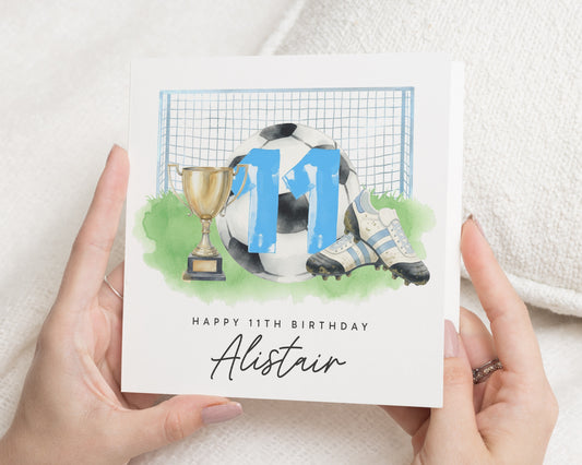 11th Birthday Card for Boy, Football Birthday Card, Personalised Birthday Card for Son, Sports Birthday Card, Trophy Birthday Card