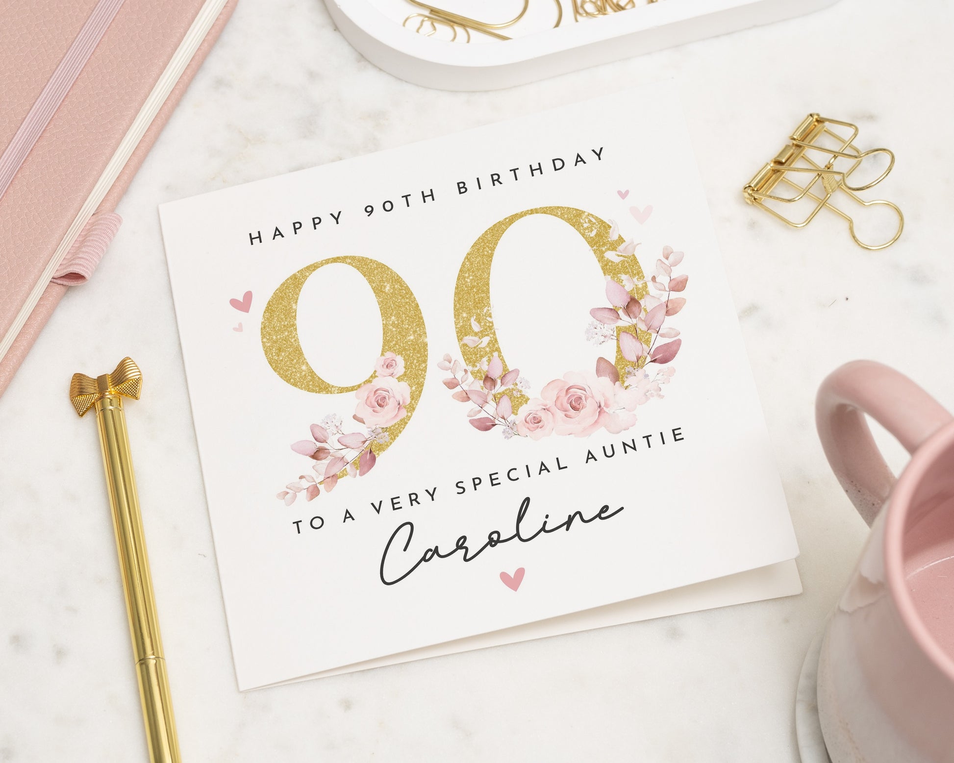 90th Birthday Card for Auntie, Personalised Birthday Card, Floral Birthday Card, Special Birthday Card for Her, Custom Auntie Birthday Card