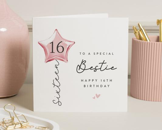 16th Birthday Card for Best Friend, Sweet Sixteen Birthday Card, Bestie Birthday Card for Her, Personalised 16th Card for Girl