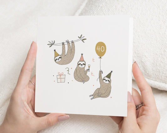 40th Birthday Card, Sloth Birthday Card, Cute Birthday Card for Friend, 40th Birthday Card for Her, 40th Birthday Card for Him