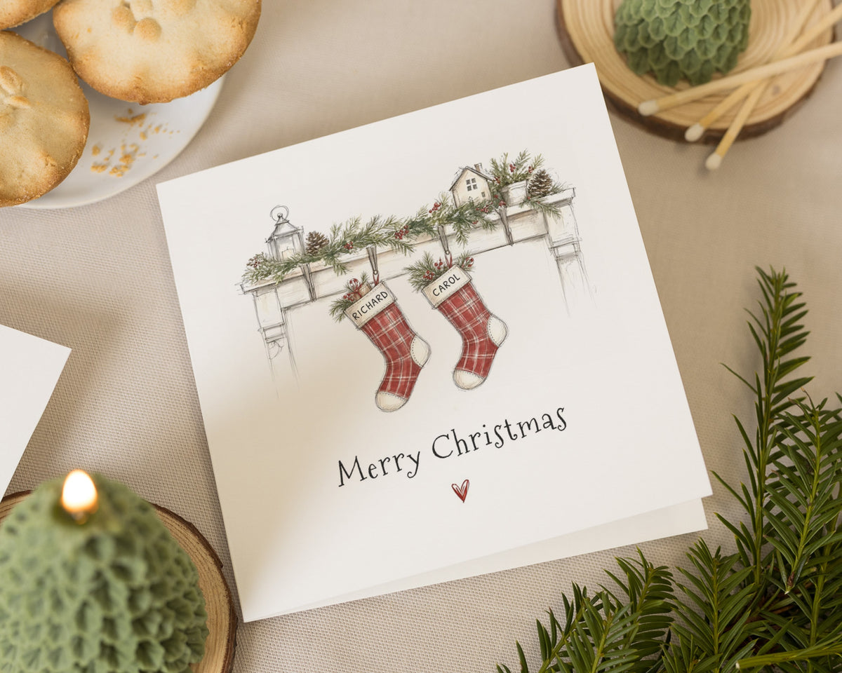 Personalised Christmas Card, Christmas Card for Couple, Family Christmas Cards, Stocking Christmas Card, Custom Xmas Card for Family
