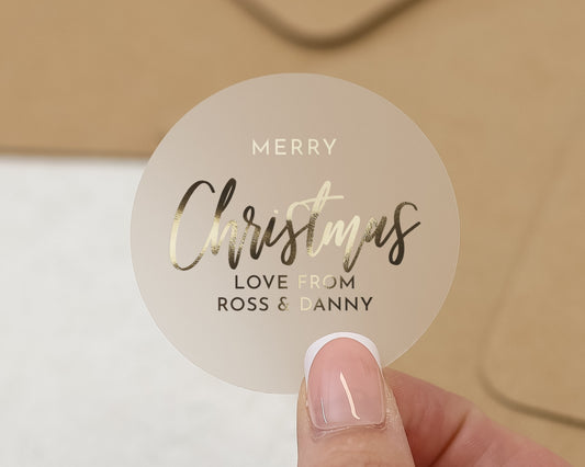 Merry Christmas Sticker, Personalised Christmas Sticker, Custom Gift Label, Gold Foil Christmas Label, Christmas Sticker for Gifts