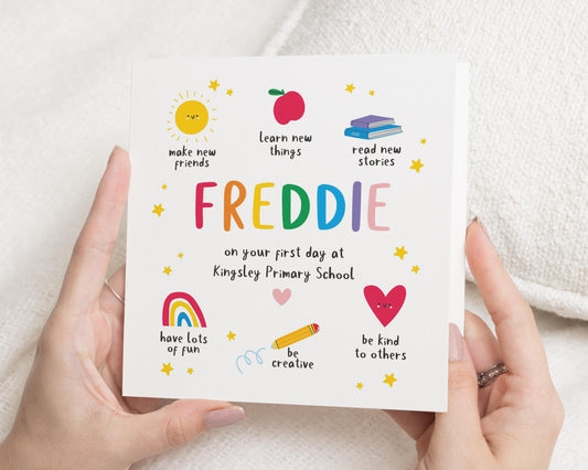 First Day of School Card, Personalised Card for Kids, Be Kind Card, New School Card, Rainbow Card, Primary School Card, Cute Card