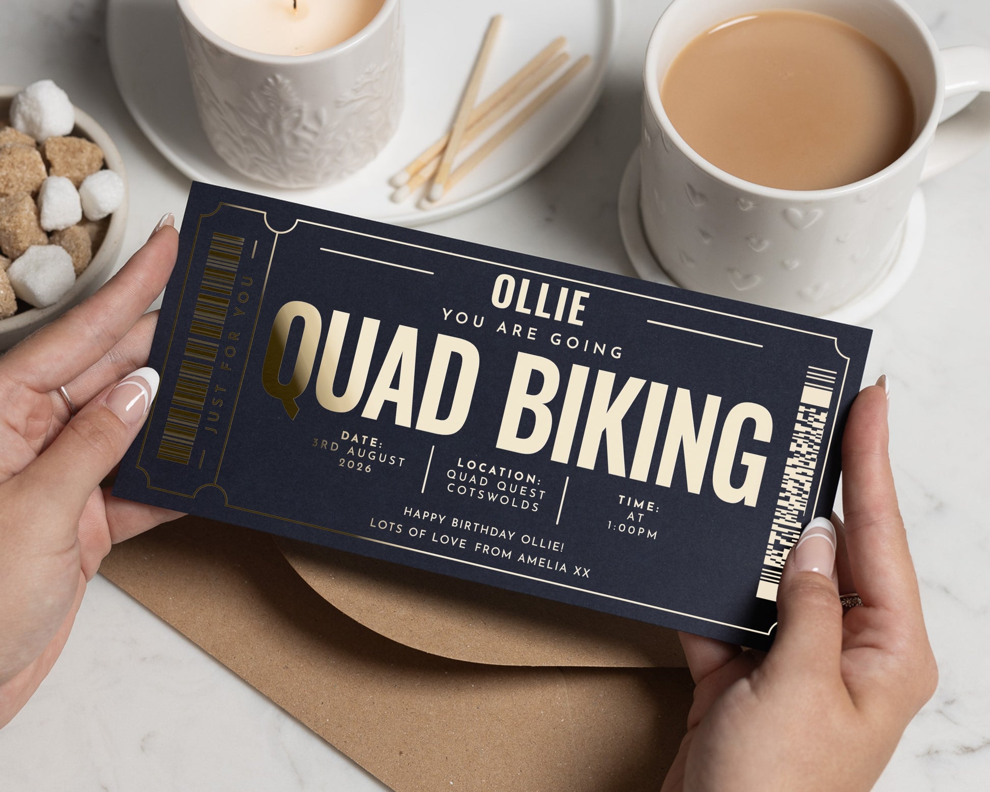 Personalised Quad Biking Gift Voucher, Birthday Experience Gift, Scratch To Reveal, Custom Adventure Voucher, Gold Foil