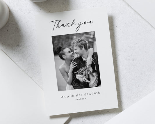 Personalised Wedding Thank You Cards, Photo Wedding Thank You Card, Folded Wedding Thank You Cards, Simple Minimal Thank You Cards