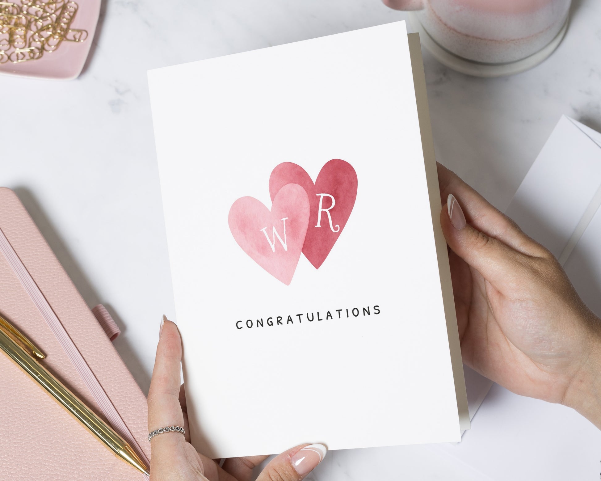 Personalised Congratulations Card, Engagement Card for Couple, Wedding Card, Anniversary Card, Custom Initials Card, Hearts Card