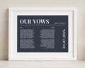 Personalised Wedding Vows Print, Navy Blue Wall Art, Gift for Couple, Wedding Gift, Anniversary Gift, Landscape Framed Print