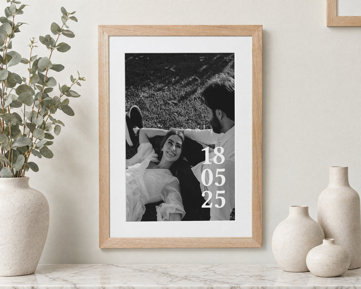 Personalised Photo Print From Your Photo, Custom Date Print, Black and White Wall Art, Anniversary Gift for Couple, Wedding Gift