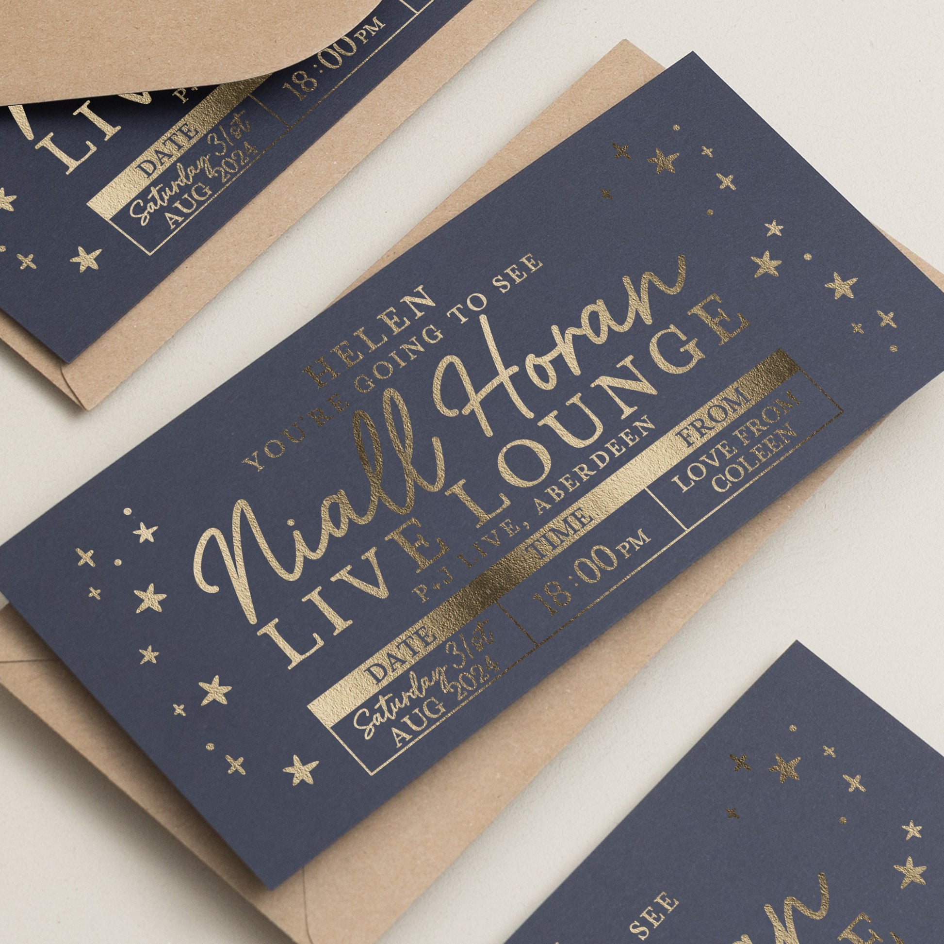 Niall Horan Personalised Gold Foil Gift Voucher, Coldplay Gig Ticket Foil Gift Voucher, Scratch Reveal Gift, Scratch To Reveal, Gig Ticket