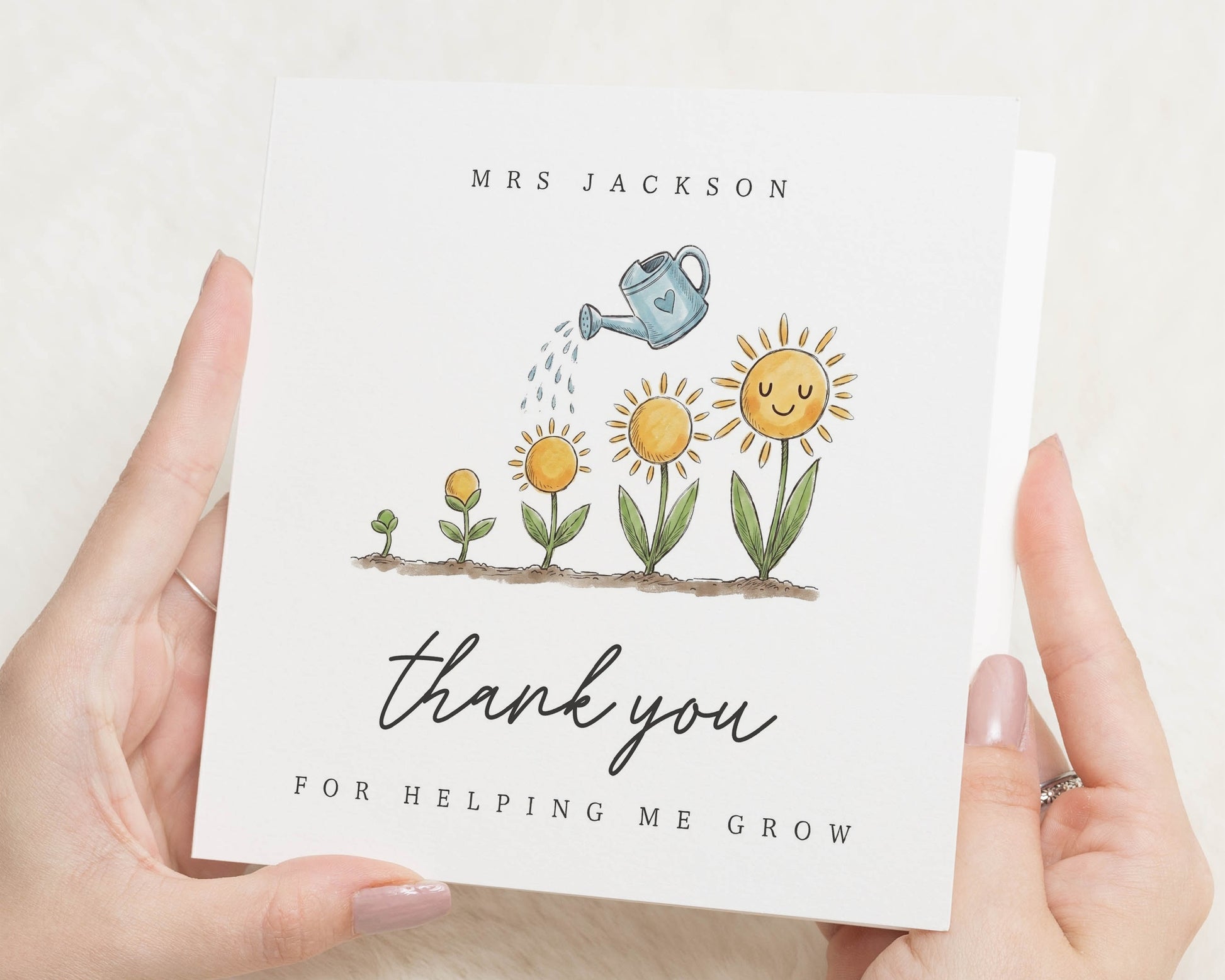 Teacher Thank You Card, Personalised Teacher Card, End of Term Card, Teaching Assistant Card, Nursery Teacher Card, Helping Me Grow Card