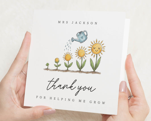 Teacher Thank You Card, Personalised Teacher Card, End of Term Card, Teaching Assistant Card, Nursery Teacher Card, Helping Me Grow Card