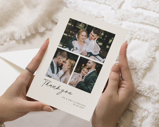 Personalised Wedding Thank You Cards, Photo Wedding Thank You Cards, Folded Wedding Thank You Cards, Minimal Photo Collage Thank You Card