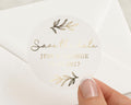 Save The Date Sticker, Gold Foil Wedding Sticker, Personalised Save The Date, Custom Wedding Label, Engagement Sticker, Modern Save The Date