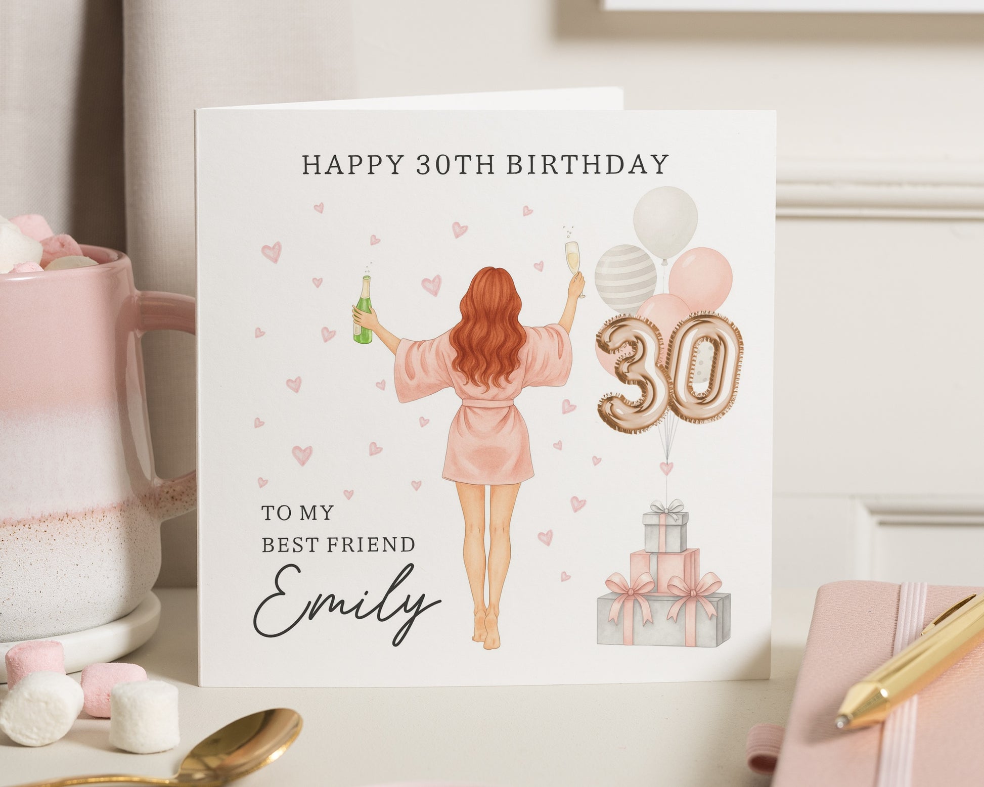 30th Birthday Card for Best Friend, Personalised Birthday Card for Her, Birthday Card for Women, Champagne Birthday Card