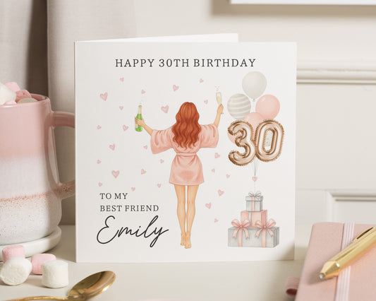 30th Birthday Card for Best Friend, Personalised Birthday Card for Her, Birthday Card for Women, Champagne Birthday Card