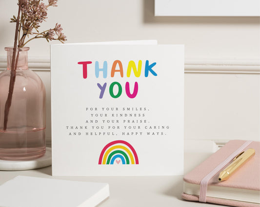 Thank You Card, Rainbow Thank You Card, Thank You Card for Friend, Thank You Card for Teacher, Colourful Thank You Card, Cute Thank You Card