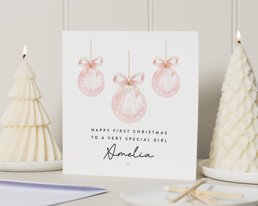 First Christmas Card for Girl, Personalised Baby Girl Christmas Card, 1st Christmas Card for Daughter, Special Girl Christmas Card