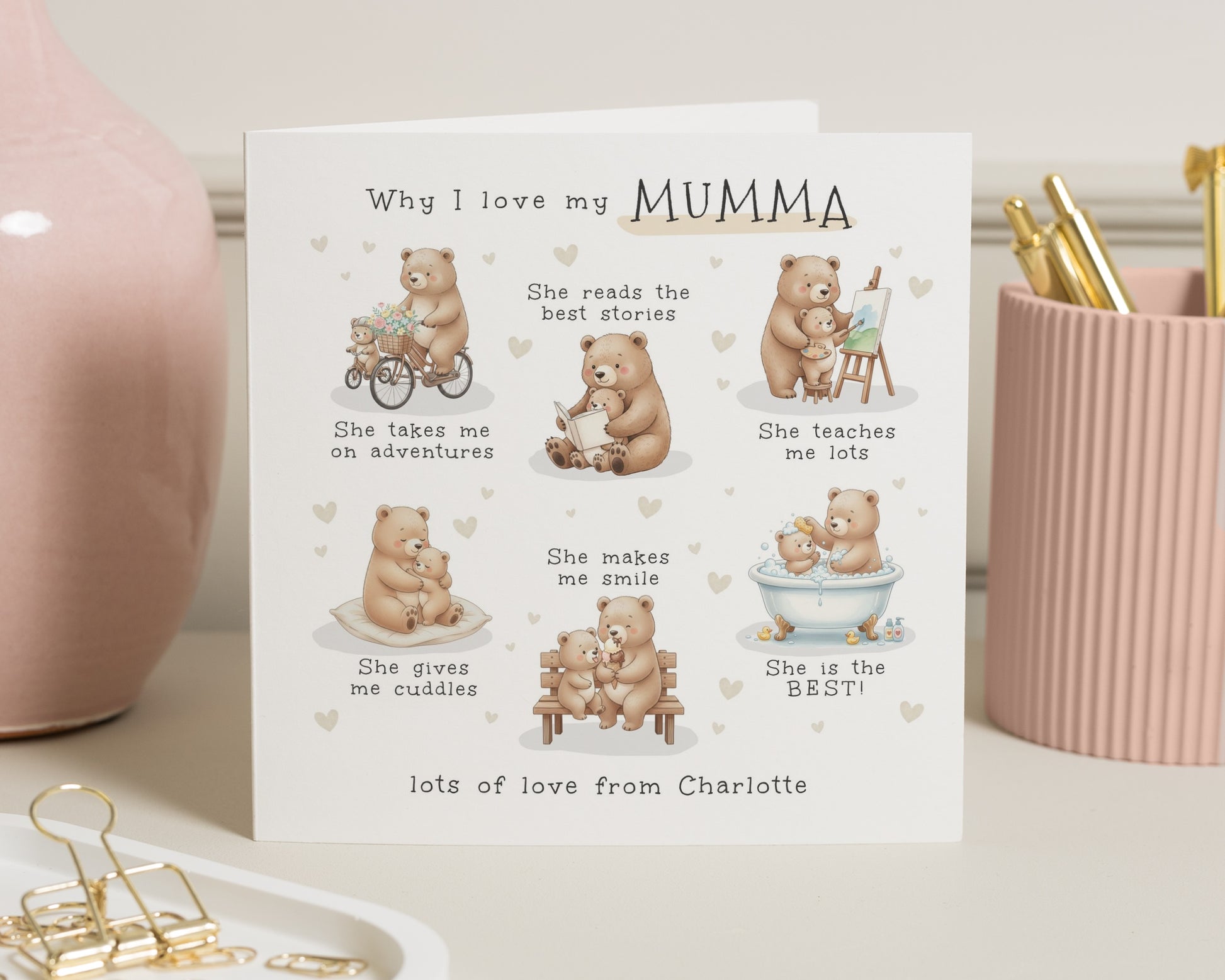 Birthday Card for Mum, Why I Love My Mumma Card, Birthday Card for Her, Cute Bear Card, Personalised Mothers Day Card, Mum Card