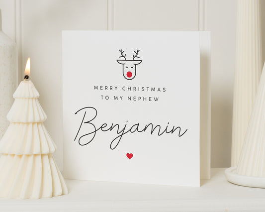 Christmas Card for Nephew, Personalised Merry Christmas Card, Nephew Christmas Card, Reindeer Card, Cute Christmas Card for Kids