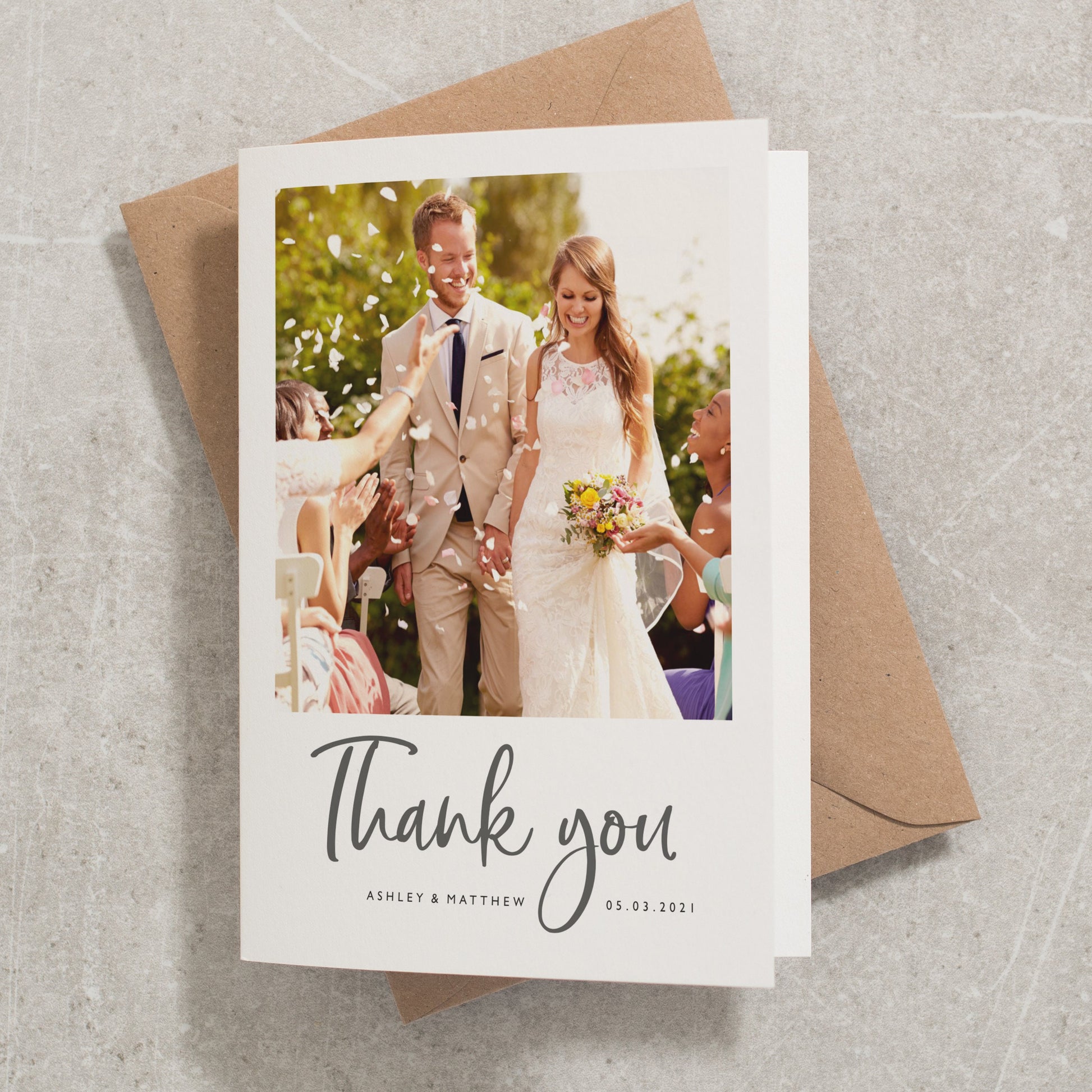 Wedding Thank You Card With Photo, Thank You Wedding Card, Folded Thank You Card, Simple Wedding Thank You Cards With Envelopes &#39;Ashley&#39;