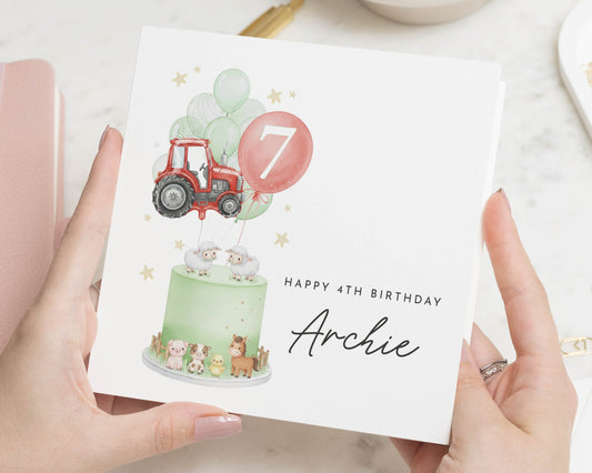 4th Birthday Card for Boy, Tractor Birthday Card, Personalised Birthday Card, Animal Birthday Card, Farm Birthday Card, Card for Son