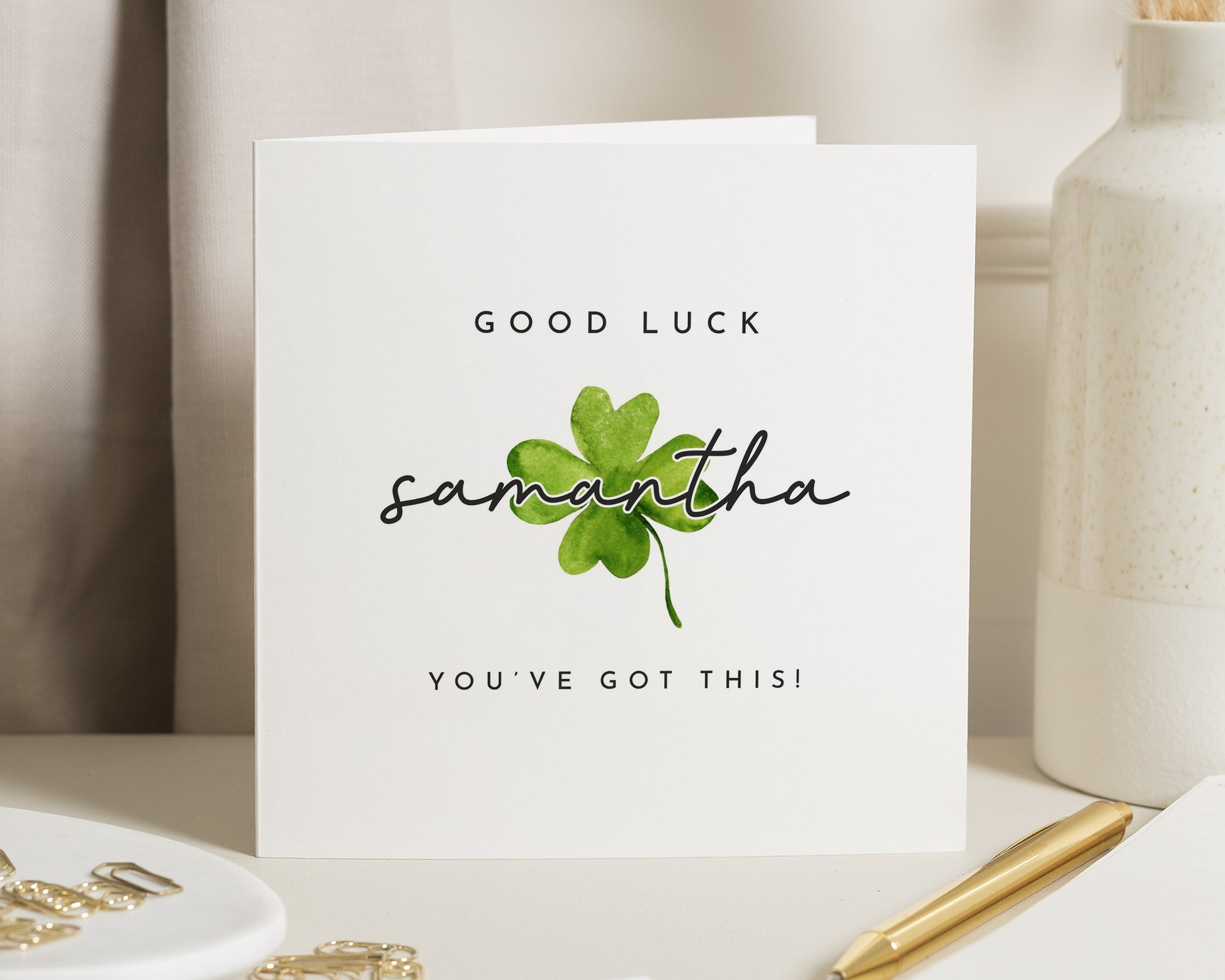 Good Luck Card, Personalised Good Luck Card, Good Luck Card for Her, Good Luck Card for Him, Exam Good Luck Card, Four Leaf Clover Card