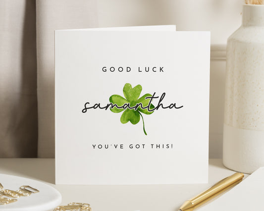 Good Luck Card, Personalised Good Luck Card, Good Luck Card for Her, Good Luck Card for Him, Exam Good Luck Card, Four Leaf Clover Card