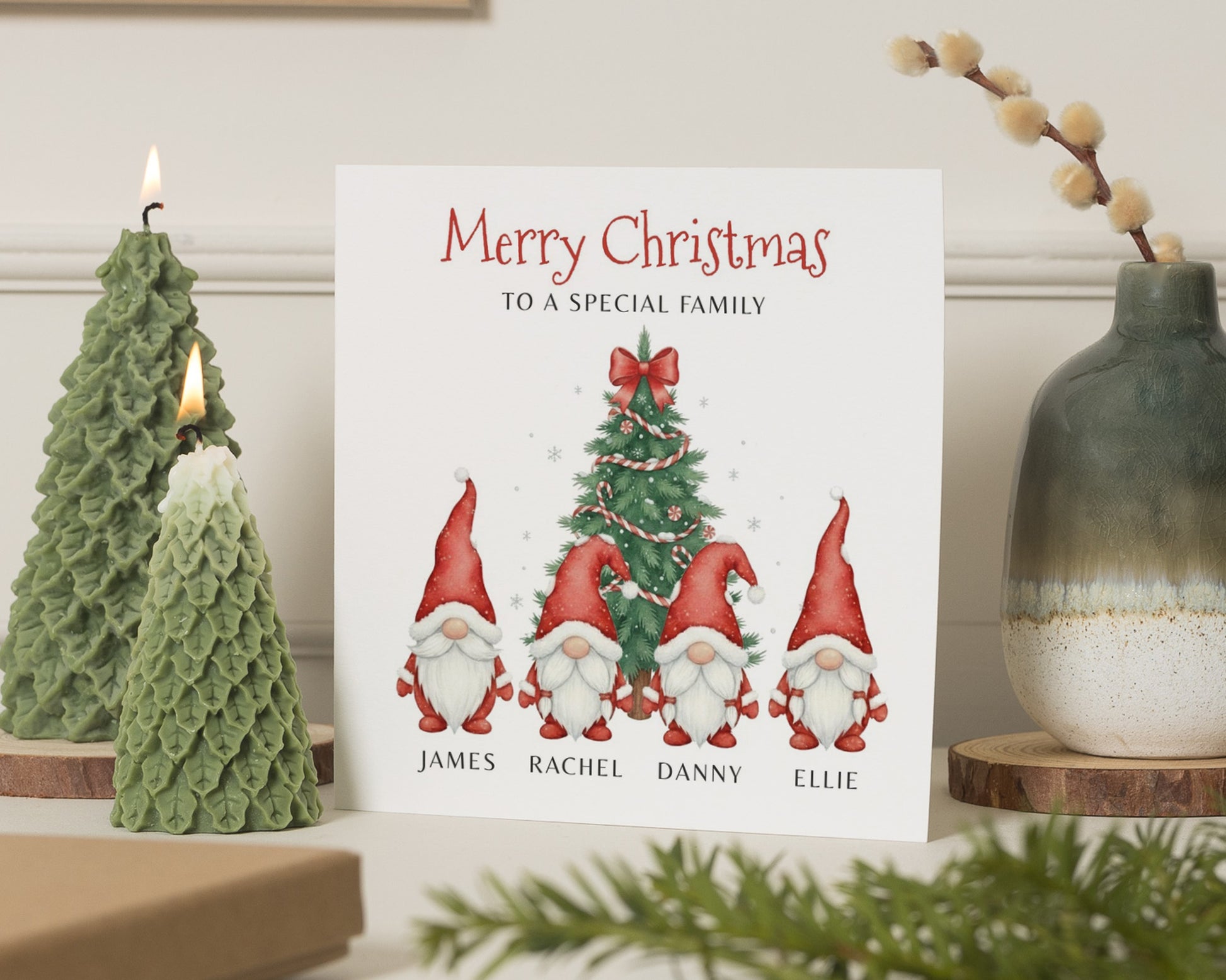 Christmas Card for Family, Personalised Family Christmas Card, Special Family Christmas Card, Gonk Christmas Card, Cute Xmas Card