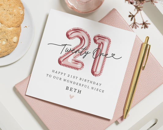 21st Birthday Card for Niece, Personalised 21st Birthday Card, Birthday Card for Her, 21st Birthday Card for Daughter, Cute Birthday Card