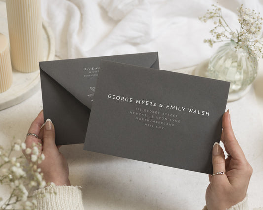 Charcoal Grey Envelopes with White Ink Address Printing, C6, 5x7 or C5 Wedding Invitation Envelopes (Anthracite)
