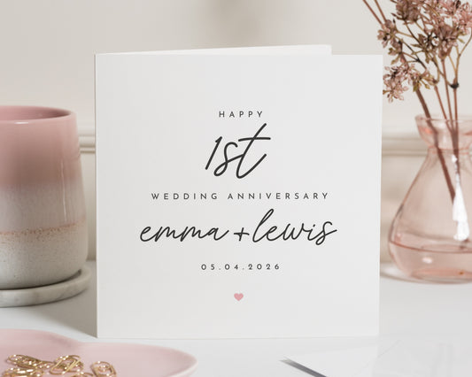 1st Wedding Anniversary Card, Personalised Anniversary Card, Anniversary Card for Couple, First Anniversary Card, Custom Card