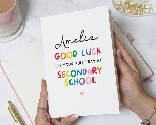 Personalised Good Luck Card, First Day of Secondary School Card, Good Luck at School, New School Card, Colourful School Card
