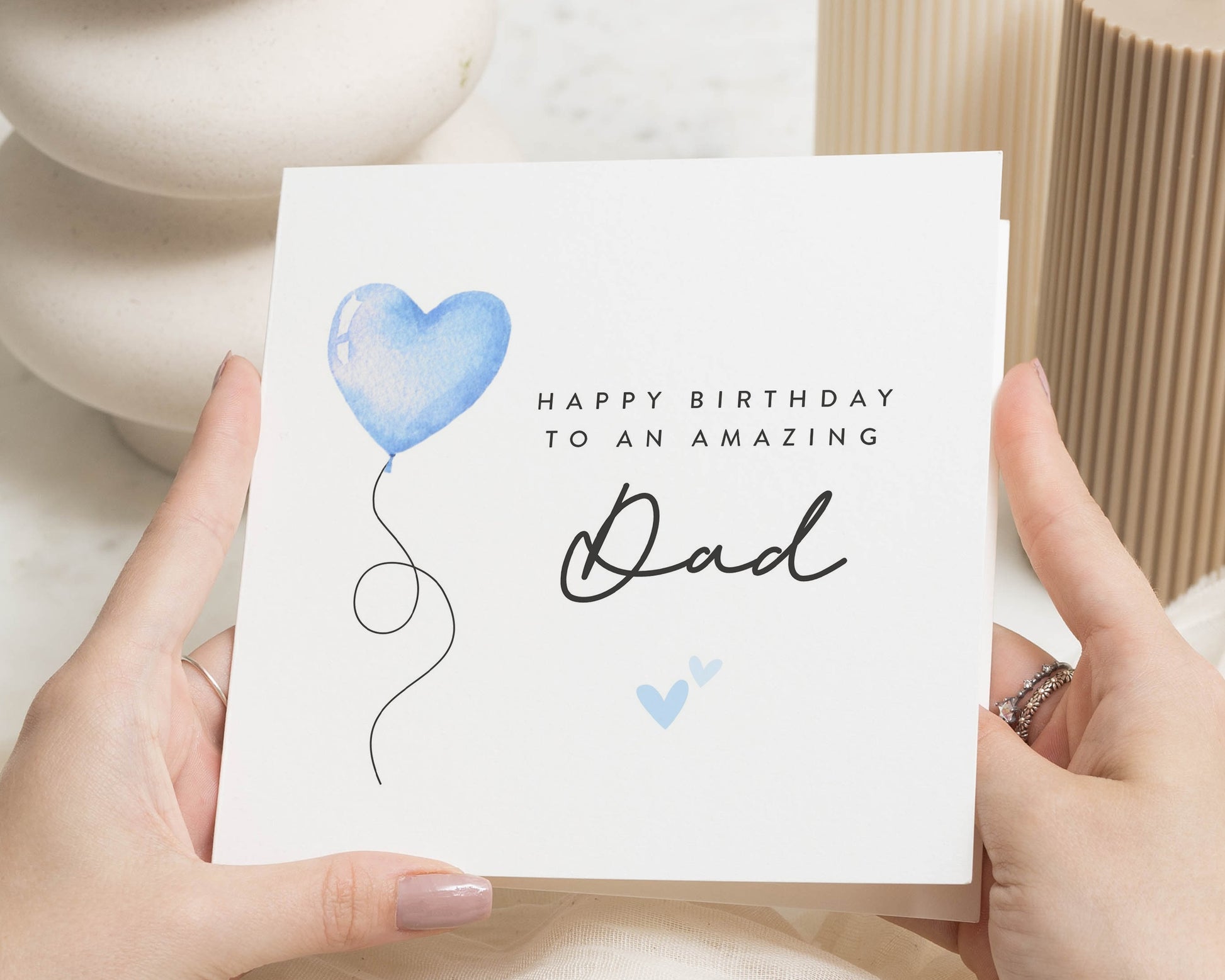 Dad Birthday Card, Birthday Card for Dad, Daddy Birthday Card, Personalised Birthday Card for Dad, Simple Blue Heart Balloon Card