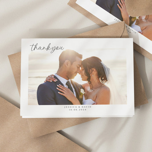 Black And White Wedding Thank You Cards, Folded Wedding Card With Photo, Simple Thank You Cards Wedding, Minimalistic Wedding Thank You Card