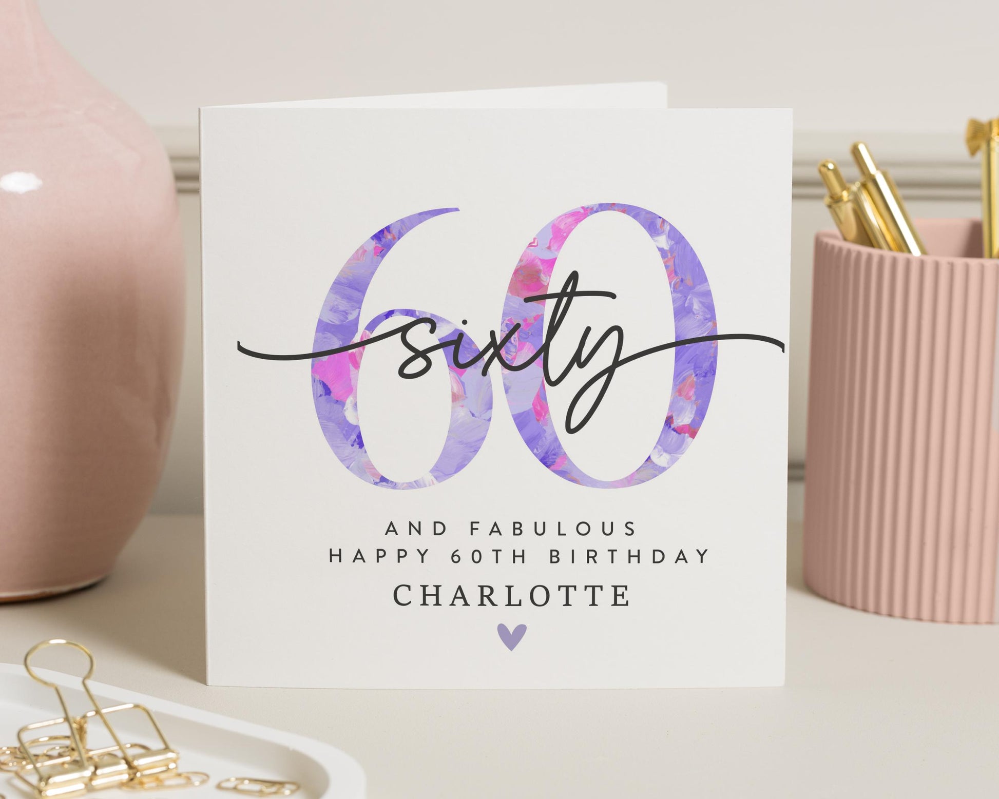 60th Birthday Card for Her, Personalised Sixty Birthday Card, Birthday Card for Mum, Birthday Card for Friend, Floral Birthday Card