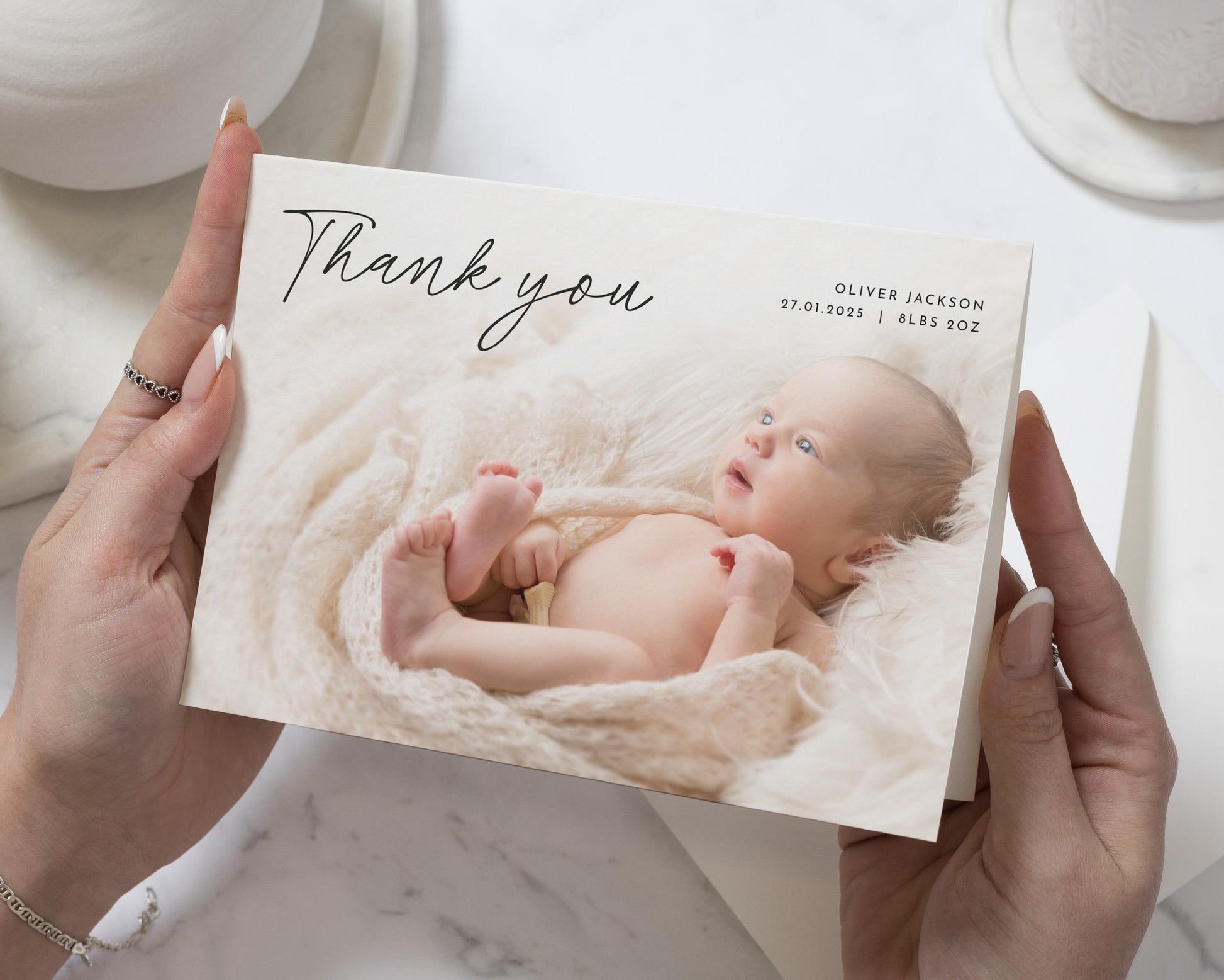 Baby Photo Thank You Cards, New Baby Girl Cards Thank You, Personalised Thank You Cards New Baby Girl, Baby boy Postcard Thankyou Card