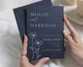 Navy Blue Wedding Invitations, Floral Line Art Wedding Invites, Elegant Botanical Wedding Stationery, Personalised Invitation Suite