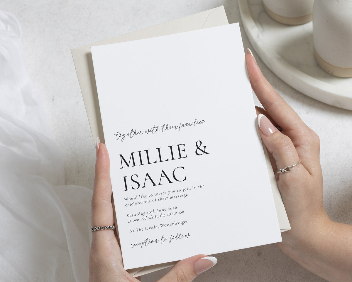 Minimalist Wedding Invitations, Simple Black and White Wedding Invite, Elegant Typography Wedding Stationery, Personalised Invitation Suite