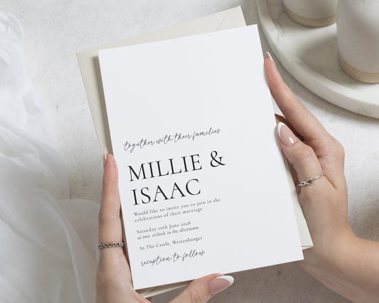 Minimalist Wedding Invitations, Simple Black and White Wedding Invite, Elegant Typography Wedding Stationery, Personalised Invitation Suite