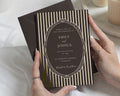 Gold Foil Wedding Invitations, Chocolate Brown Wedding Invite, Art Deco Invitation, Classic Formal Wedding Stationery