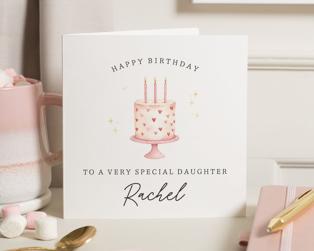 Birthday Card for Daughter, Personalised Daughter Birthday Card, Birthday Card for Her, Cute Cake Birthday Card, Custom Birthday Cards