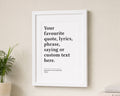 Personalised Quote Print, Custom Song Lyrics Wall Art, White Wall Art, Anniversary Gift, Wedding Gift, Gift for Couple