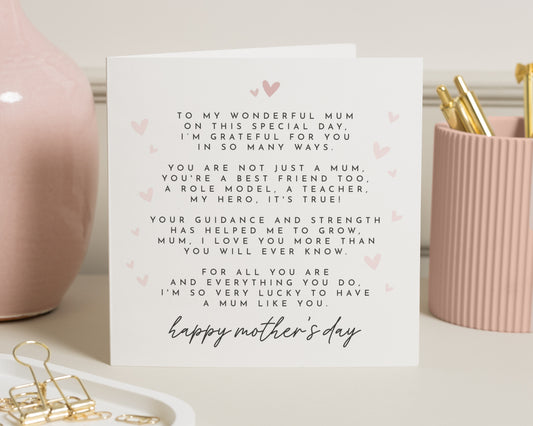Mother's Day Card for Mum, Mum Poem Mother's Day Card, Card for Her, Best Friend Mum Card, Heart Mother's Day Card