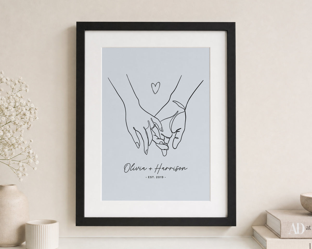 Personalised Couple Line Art Print, Light Blue Wall Art, Anniversary Gift, Wedding Gift, Gift for Couple, Bedroom Wall Art