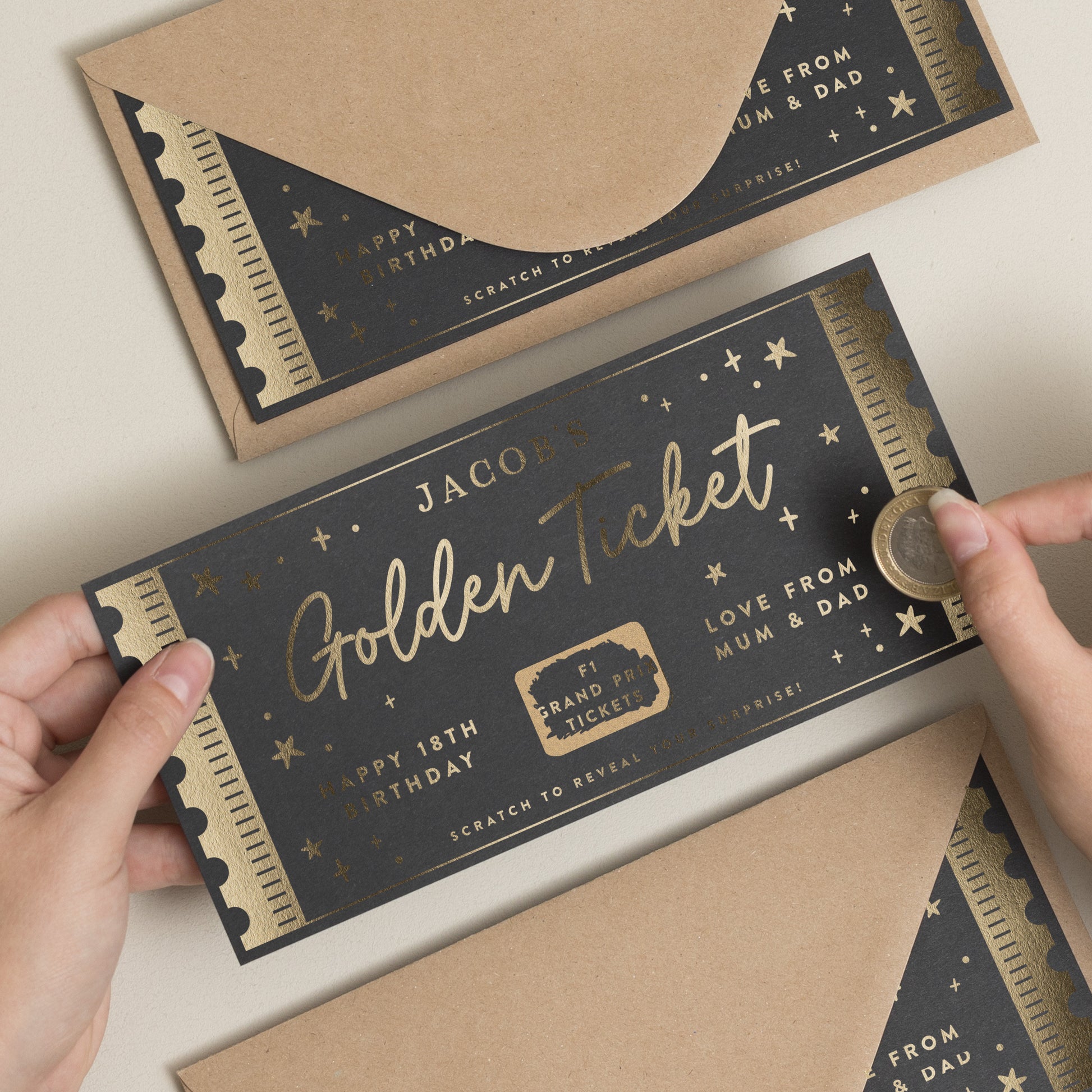 Personalised Birthday Gift Voucher, Golden Ticket Gift Voucher, Gold Foil Ticket, Birthday Gift Voucher, Surprise Reveal, Birthday Voucher